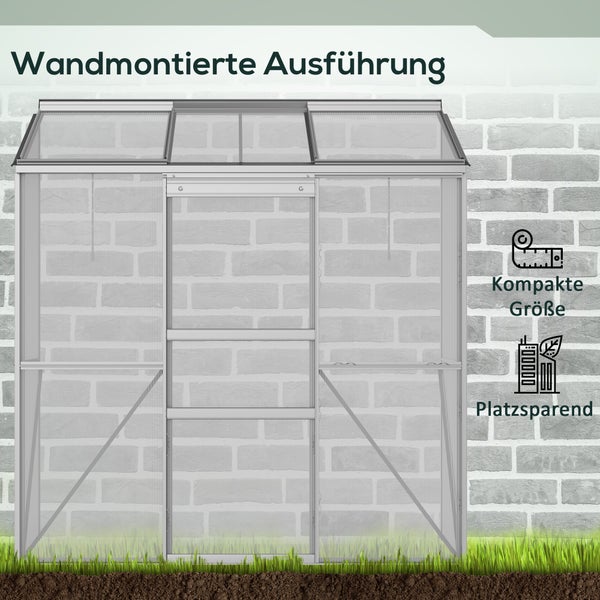 Outsunny Gewächshaus, Treibhaus mit Schiebetür, 192 x 68 x 196 cm, Polycarbonat und Alu, Silber