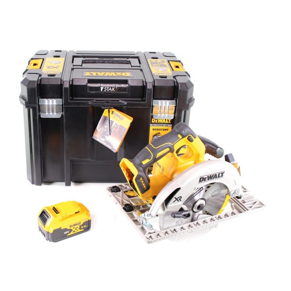 DeWalt Akku-Handkreissäge DCS572NT mit TSTAK Werkzeugkoffer und einem 18 Volt XR Akku.