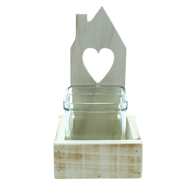 FRANK FLECHTWAREN | Windlicht Herzhäuschen, PAPPEL, GLAS, 10 x 10 x 18,5 cm