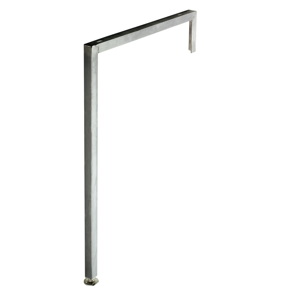 Stützfuß aus Metall für Arbeitsplatten oder Tische mit verstellbarem Standfuß und quadratischem Profil.