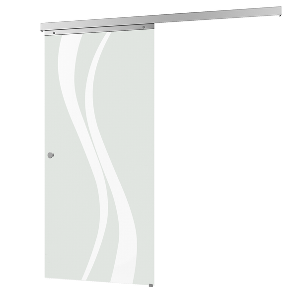 Tür Schiebetür Komplettset Glas wellenförmig 880x2035 Zimmertür Glasschiebetür -  Griffknopf