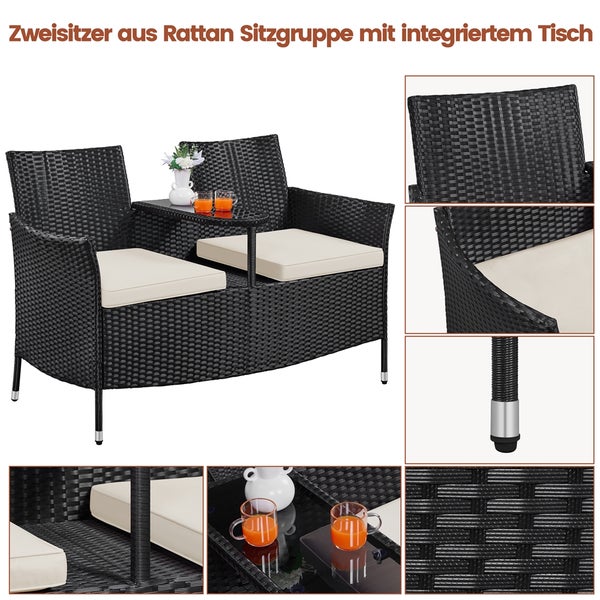 Zweisitzer Rattan Sitzgruppe mit integriertem Tisch