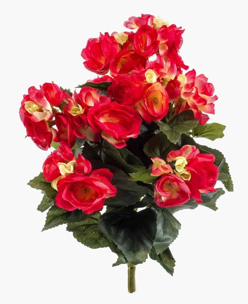 Künstliche Rosenblätter an einem Stiel mit gezackten Rändern und sichtbaren Adern.