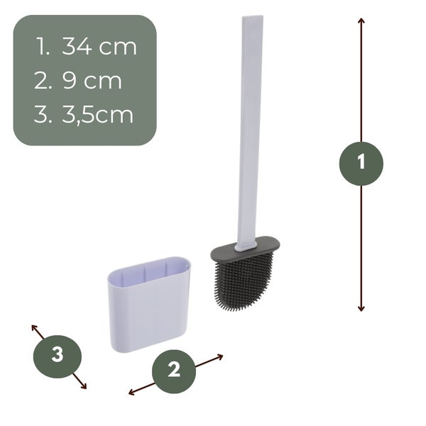Toilettenbürste mit Halter und Größenangaben