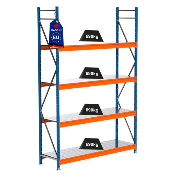 Regal mit vier Ebenen, Belastbarkeit 690 Kilogramm pro Ebene, Hergestellt in der Europäischen Union