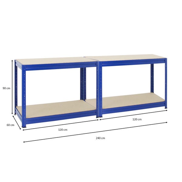 PROREGAL Mega Deal 2x Höhenverstellbare Werkbank Dino HxBxT 90 x 120 x 60 cm Traglast 600 kg Blau