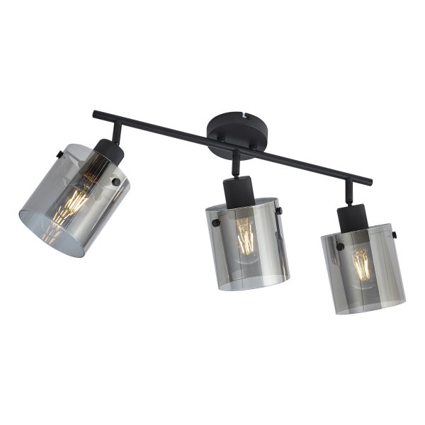 Deckenleuchte mit drei Strahlern und Glasschirmen