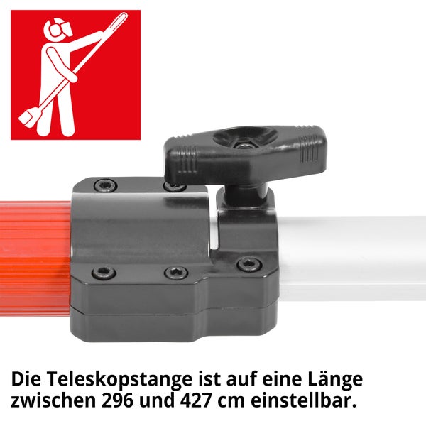 Symbol: Verwendung mit Schutzkleidung, Teleskopstange mit Feststellschraube