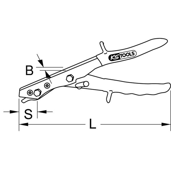 KS Tools Logo, Schema der Nietzange mit Massangaben