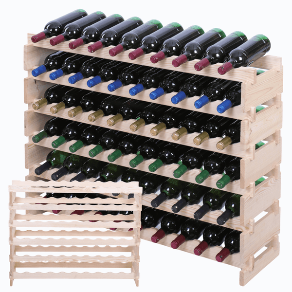 Weinregal VINOTECA FLEX PRO HxBxT 79x103x28cm 60 Flaschen auf 6 Ebenen Massives Kiefernholz Natur unbehandelt