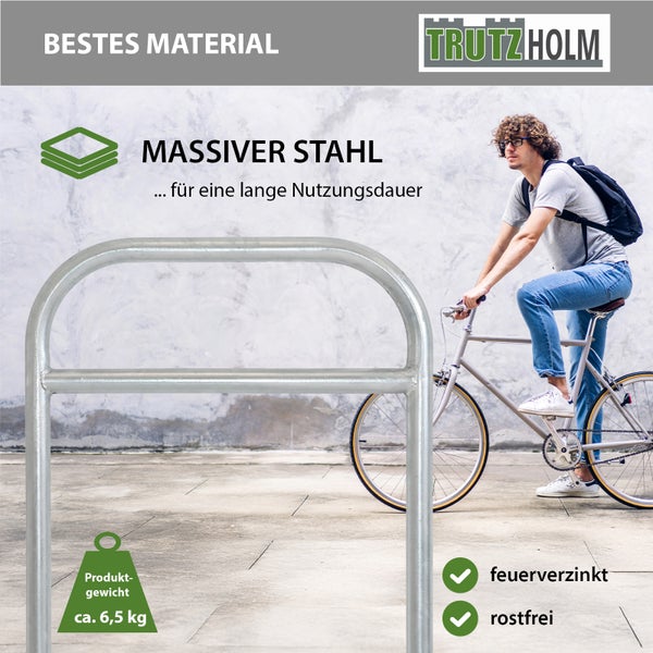 Fahrradanlehnbügel 115 x 78 cm Stahl feuerverzinkt Ø 49 mm zum Einbetonieren Fahrradständer in grau Typ H