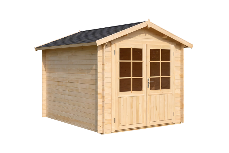 Gartenhaus aus Holz mit Satteldach und Doppelflügeltür inklusive Fenstern