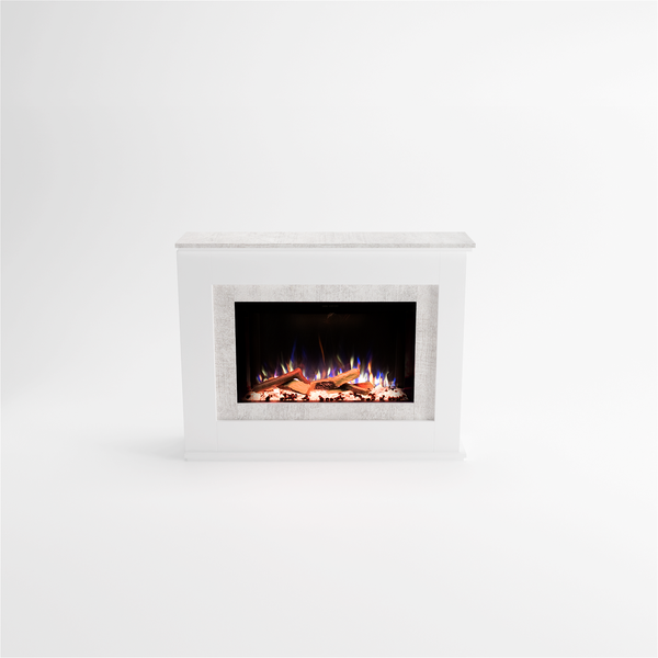 Glow Fire Elektrokamin 'PR6' | LED Standkamin in Weiss (Eiche) mit Heizung (1500 W) | HxBxT: 101x130x33 cm