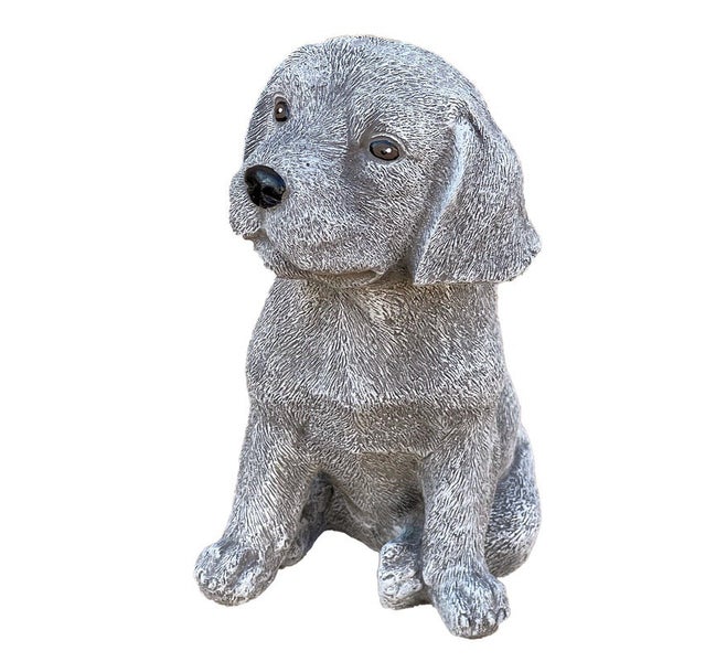 Gartenfigur sitzender Hund in Steinoptik für Garten und Terrasse