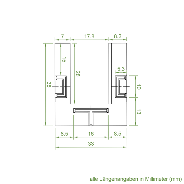 Technische Zeichnung mit Maßangaben in Millimeter