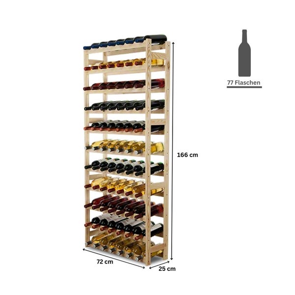 PROREGAL Weinregal Pinotwine HxBxT 166 x 72 x 25 cm 77 Flaschen Massives Kiefernholz Natur Unbehandelt