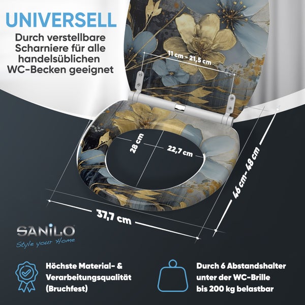 Sanilo WC-Sitz mit Blumendekor und Maßangaben