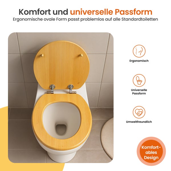 Goliving WC-Sitz - Toilettensitz mit Deckel - Softclose - Universal - Inklusive Montageset - Holz - Bambus