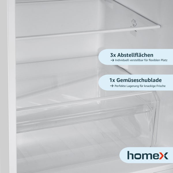 homeX Kühlschrank mit Gefrierfach Kühl-Gefrierkombination freistehend 173 Liter Nutzinhalt 40 dB CFS1110-W weiß
