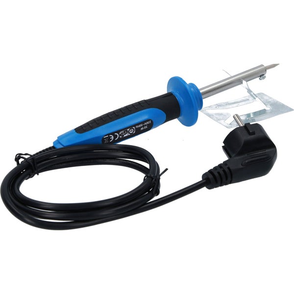 Verpackung eines Brilliant Tools Lötkolbens BT124030 mit 30 Watt Leistung und 10 Jahren Garantie.