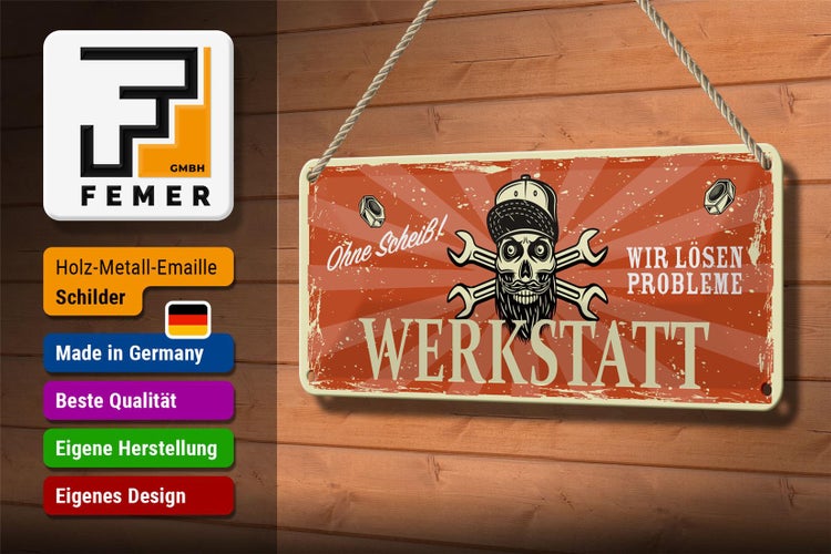 Blechschild Spruch 27x10cm ohne Scheiß Werkstatt lösen Probleme