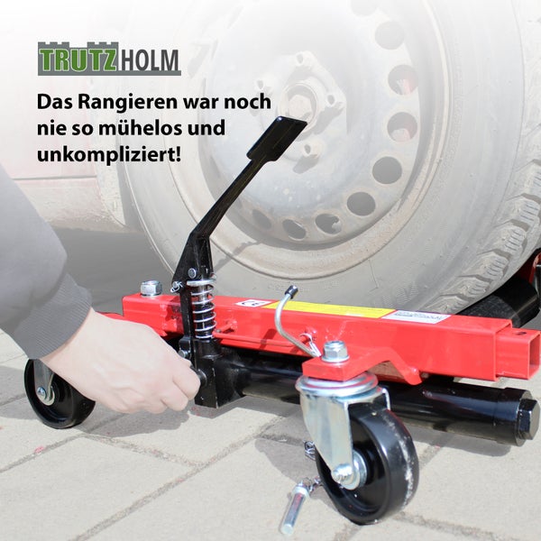 Rangierhilfe für Fahrzeuge mit Handbedienung und Rollen