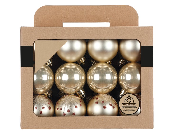 LAALU Satz von 24 Ornamenten: Champagner-Ornamente mit Dekor-Mix 6 cm
