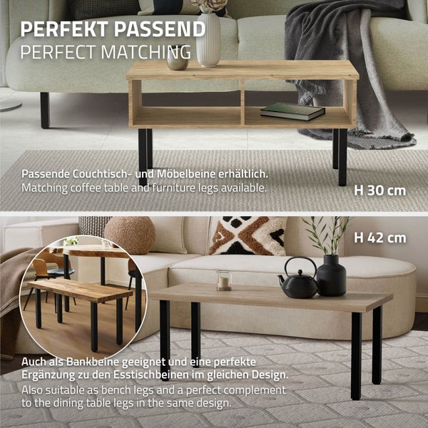 ML-Design 4er Set Tischbeine I-Design 72 cm, Schwarz glänzend, aus pulverbeschichtetem Stahl, eckig, Profil 4x4 cm, Höhenverstellbare Möbelfüße 1-4cm, Möbelbeine für Esstisch Schreibtisch Arbeitstisch