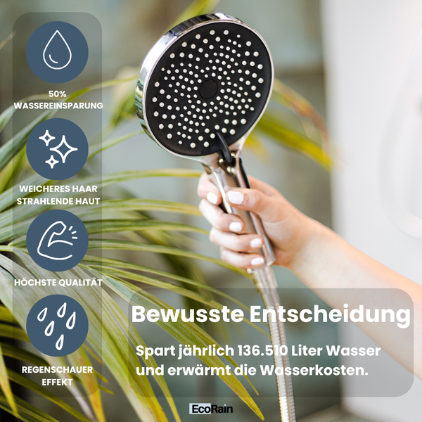 EcoRain 50% Wassersparendes Gleitstangen-Duschset Charly - 13 CM Handbrause und 15 CM Thermostatarmatur - Hoher Wasserdruck - Universeller Anschluss - Anti-Kalk Duschkopf - Chrom