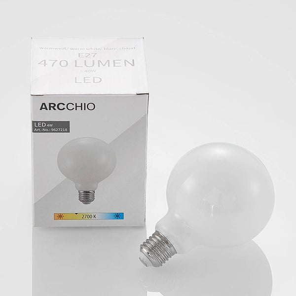 Arcchio LED Leuchtmittel E27, 4 Watt, 470 Lumen, warmweiß 2700 Kelvin, Globeform, matt.