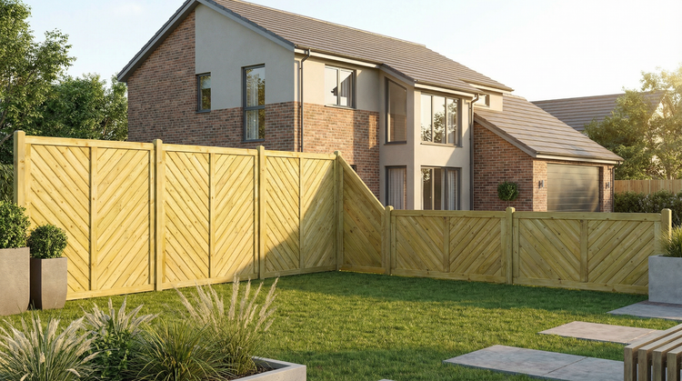 Holzzaun im Garten vor einem Wohnhaus