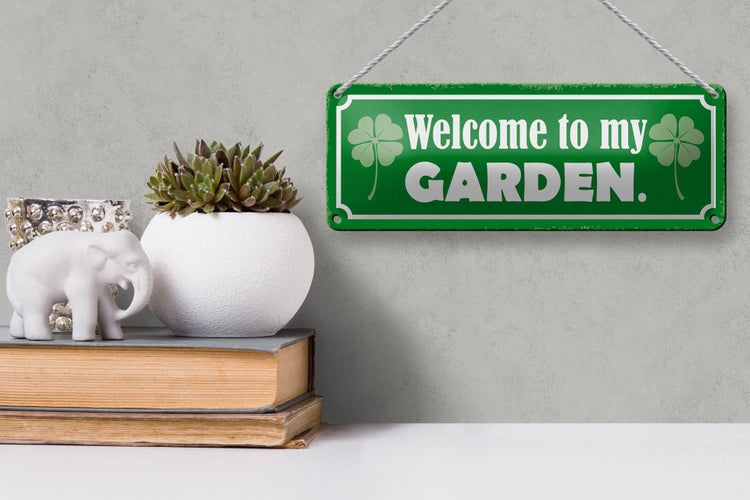Blechschild Spruch 27x10cm Welcome to my Garden Garten Dekoration