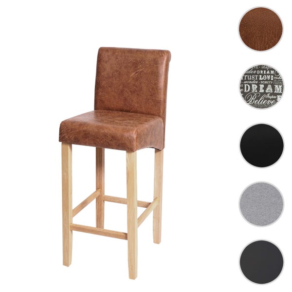 Barhocker mit Holzgestell und Sitzfläche aus Kunstleder