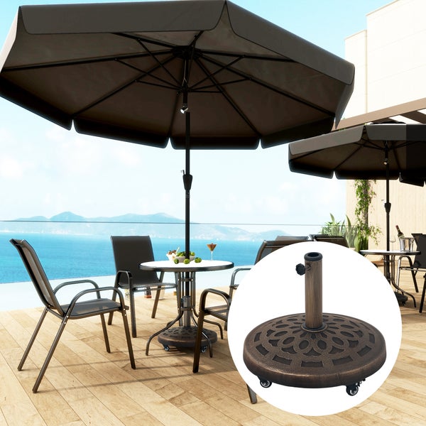 Outsunny Sonnenschirmständer aus Beton, Schirmständer mit Rolle, Rund Schirmhalter, Schirmgewicht, Ständer für Sonnenschirm 34/38/48mm Rohrdurchmesser, für Balkon, Terasse, Garten, Bronze
