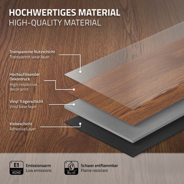 ML-Design Deluxe PVC Bodenbelag, Selbstklebende Vinyl-Dielen, Vinylboden, 91,5 cm x 15,3 cm x 2 mm, Dicke 2mm, 11,15m²/80 Dielen, Roteiche, Braun, Holzoptik, rutschfest, wasserfest, Einfache Verlegung