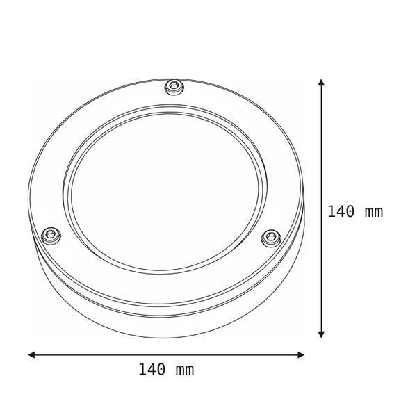 Technische Zeichnung einer runden LED Bodeneinbauleuchte mit einem Durchmesser von 140 Millimetern