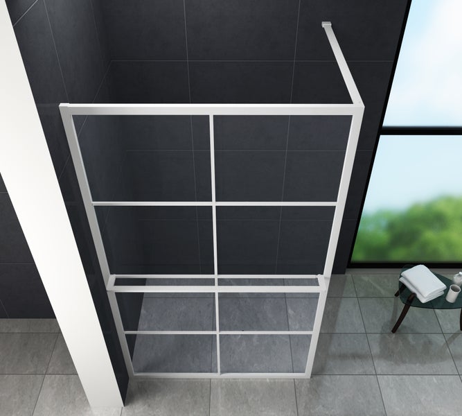 Quadratische Duschkabine mit gerahmten Glaselementen im Badezimmer