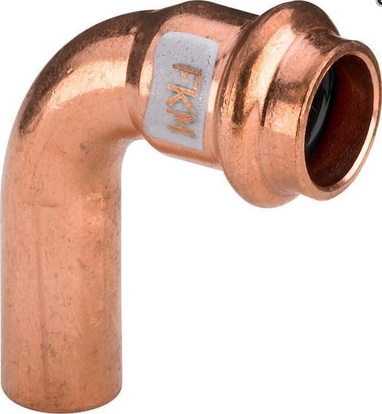 Pressfitting Bogen 90 Grad aus Kupfer mit FKM-Dichtung.
