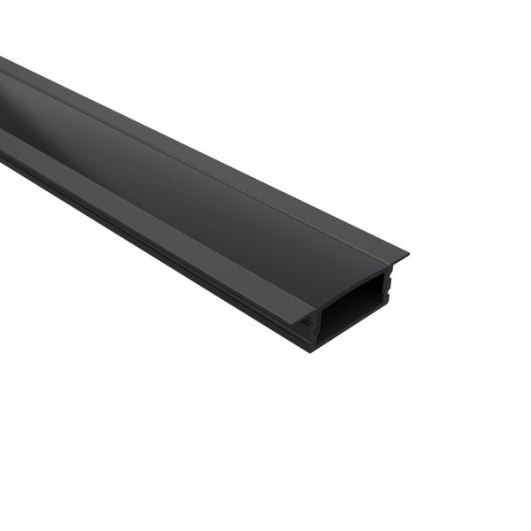TIVENDIS Led Alu Profil 2 m EF Komplett Set für Strip / Streifen bis 12 mm breit | Abdeckung schwarz, Endkappen |  Einbau Fußleisten Flachprofil eloxiert