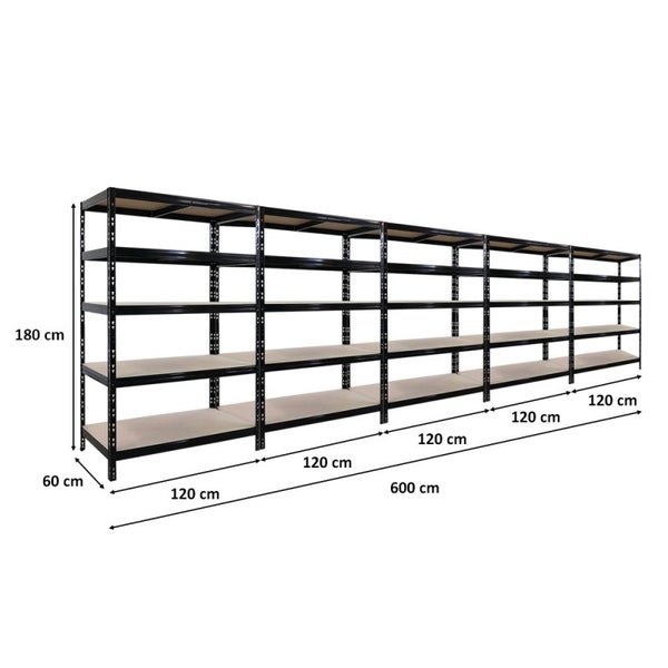 PROREGAL Mega Deal | 5X Schwerlastregal Tiger | HxBxT 180x120x60cm | Fachlast 265kg | Schwarz