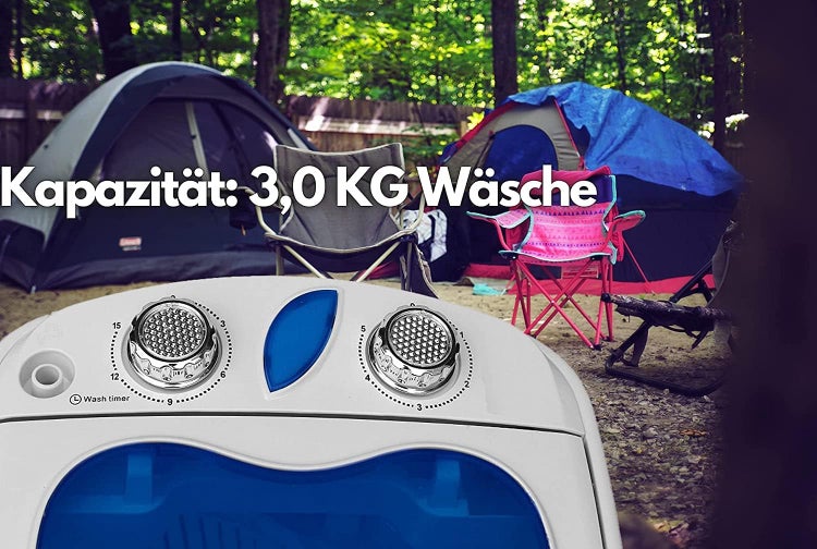 JUNG ADLER AD8051 Mini Waschmaschine mit Schleuder blau, Waschautomat bis 3 KG, Reisewaschmaschine, Miniwaschmaschine, Camping Mobile Waschmaschine, Toploader (1 Kammer)