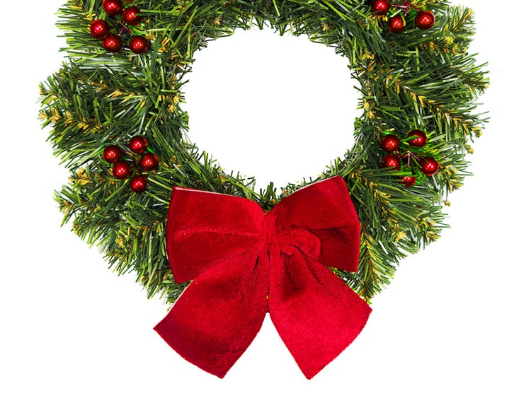LAALU Weihnachtskranz künstlich dekoriert grün RED BUTTERFLY 30 cm für Tisch und hängen