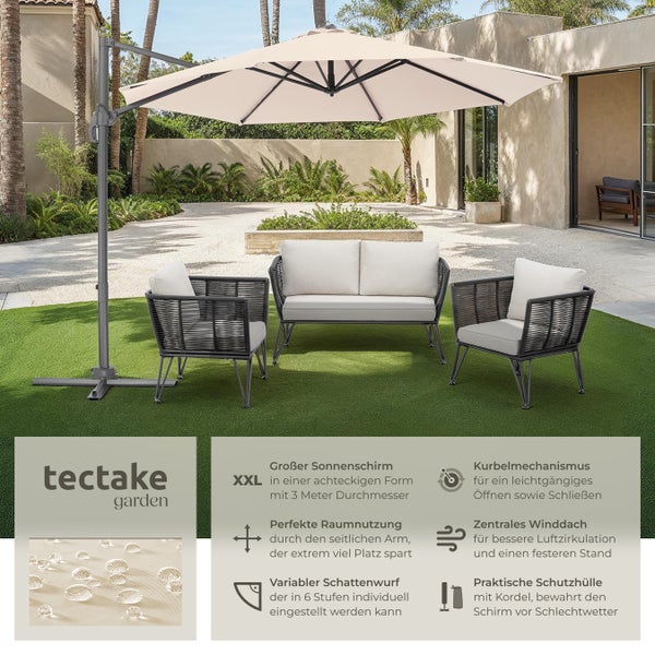 Sonnenschirm tectake Daria UV-Schutz 50+, inklusive Schutzhülle Ø 300 cm beige