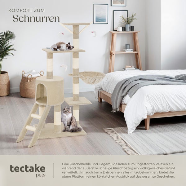 Kratzbaum tectake Dominik inklusive Treppe, 3 Spielmäusen und Kippschutz 144 cm beige