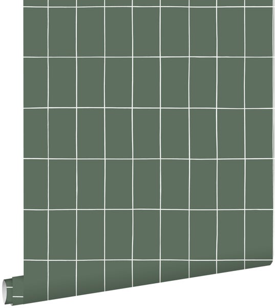 ESTAhome Tapete kleine Fliesen Graugrün und Weiß - 0,53 x 10,05 m - 139031