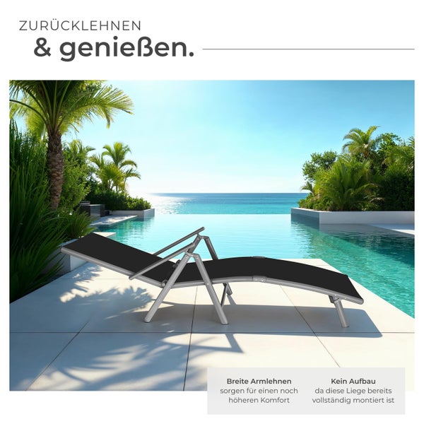 Gartenliege tectake Marisol 182 x 62 x 59 cm klappbar dunkelgrau