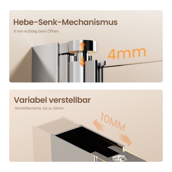 EMKE Duschkabine 75x80cm Duschabtrennung 6mm ESG klares Sicherheitsglas Falttür Duschtür mit Seitenwand Höhe: 195cm