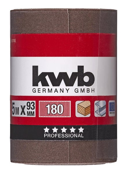 kwb Schleifpapier-Rolle K-180 - 93 mm x 5 m - Für Metall und Holz - Korund - Ideal für Hand- und Schwingschleifer