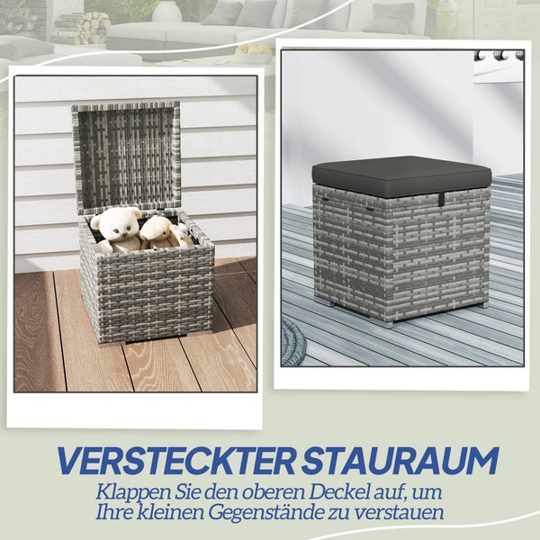 Outsunny 2er Set Rattan Hocker Sitzhocker mit Rattanoptik Stauraum Kissen Deckel 120 kg belastbar wetterfest Gartenhocker Fußhocker Gartenmöbel für Outdoor Garten Terrasse 40x40x41cm Dunkelgrau