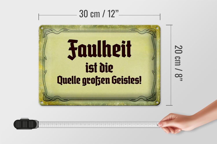 Blechschild Spruch 30x20cm Faulheit Quelle großen Geistes